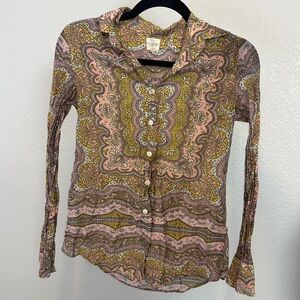 J-Crew Paisley Long Sleeve Button-Up Blouse